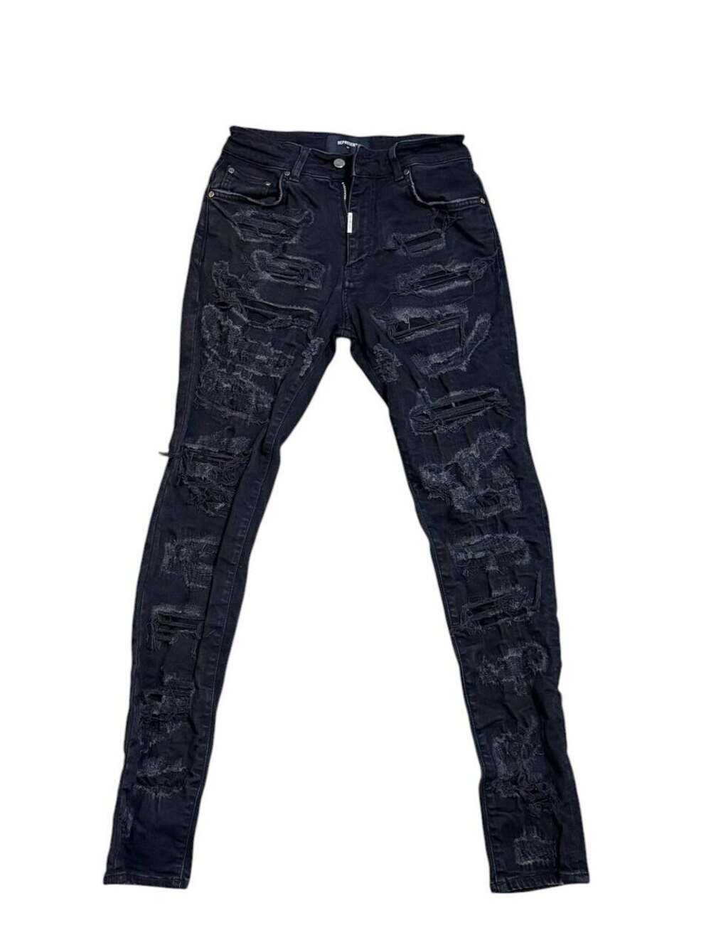 Represent Shredded Denim Skinny Jeans Black Sz 30